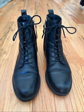 Sam Edelman Black Leather “Nina” Lace-Up Combat Ankle Boots